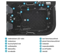 Beliani Kulmaporeamme Oikeak. Led-Valot Musta 170 X 119 Cm Bayamo Hot