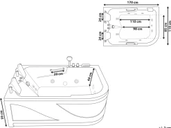 Beliani Kulmaporeamme Oikeak. Led-Valot Musta 170 X 119 Cm Bayamo Hot