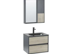 Beliani Kylpyhuoneen Kalusteet 3 Osaa Vaalea Puu/Harmaa 60 Cm Teruel Clearance