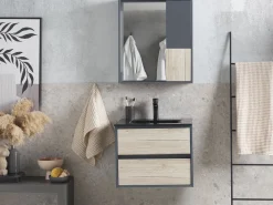 Beliani Kylpyhuoneen Kalusteet 3 Osaa Vaalea Puu/Harmaa 60 Cm Teruel Clearance