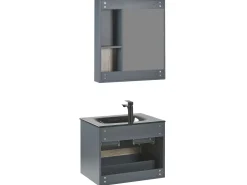 Beliani Kylpyhuoneen Kalusteet 3 Osaa Vaalea Puu/Harmaa 60 Cm Teruel Clearance