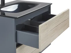 Beliani Kylpyhuoneen Kalusteet 3 Osaa Vaalea Puu/Harmaa 60 Cm Teruel Clearance