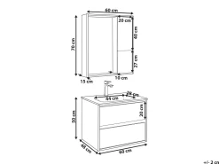 Beliani Kylpyhuoneen Kalusteet 3 Osaa Vaalea Puu/Harmaa 60 Cm Teruel Clearance