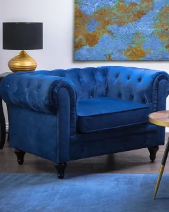 Beliani Laivastonsininen Samettiverhoiltu Nojatuoli Chesterfield Hot