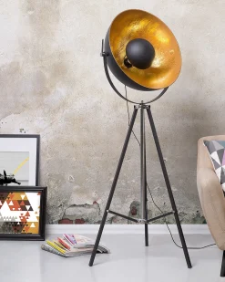Beliani Lattiavalaisin Metalli Musta/Kulta Thames Ii Store