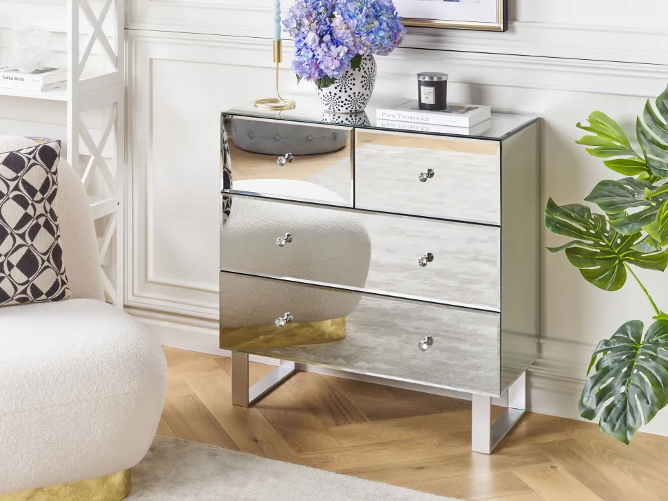 Beliani Lipasto Peililasi 4 Laatikkoa Hopea Nesle Fashion