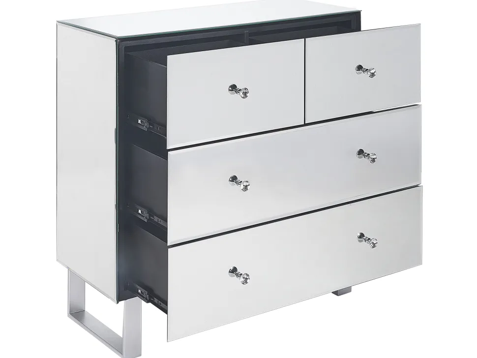 Beliani Lipasto Peililasi 4 Laatikkoa Hopea Nesle Fashion