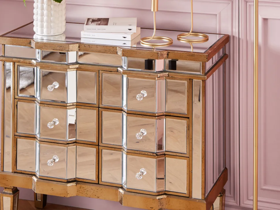 Beliani Lipasto Peililasi 6 Laatikkoa Hopea Mozela Cheap