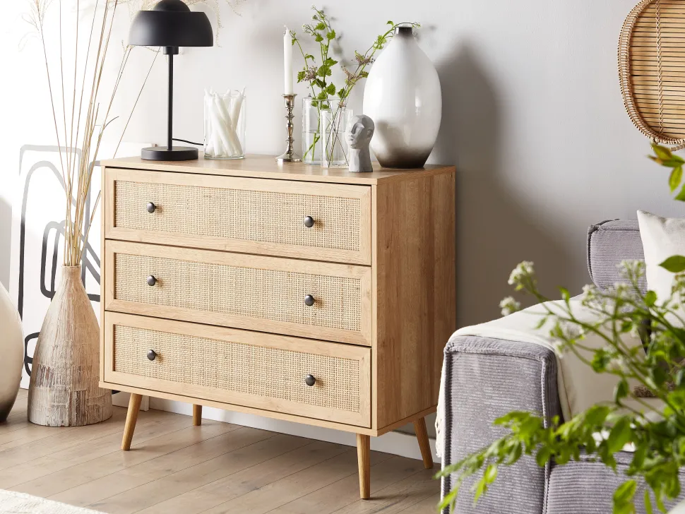 Beliani Lipasto Rottinki 3 Laatikkoa Vaalea Puu Ponca Cheap