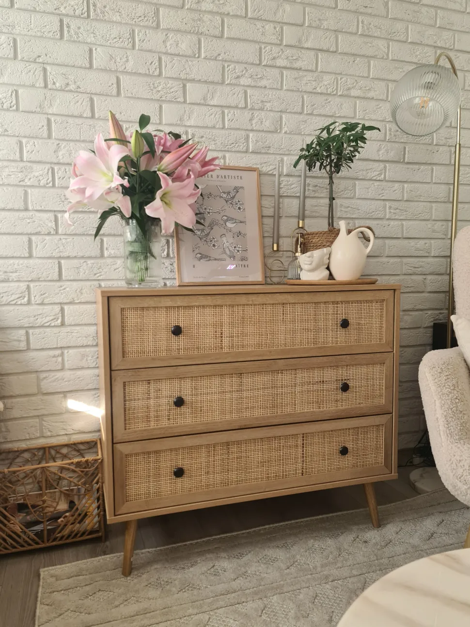 Beliani Lipasto Rottinki 3 Laatikkoa Vaalea Puu Ponca Cheap