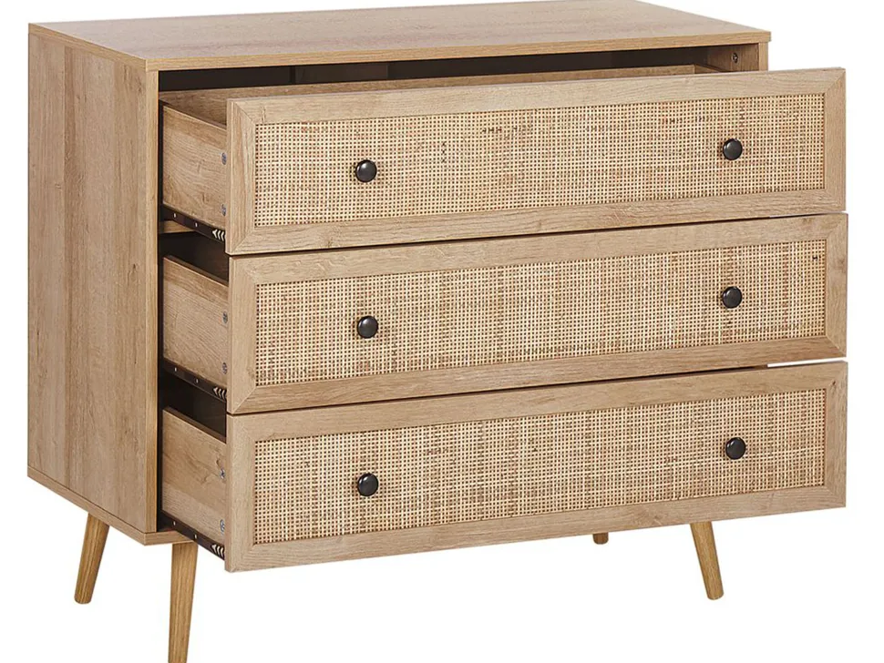 Beliani Lipasto Rottinki 3 Laatikkoa Vaalea Puu Ponca Cheap