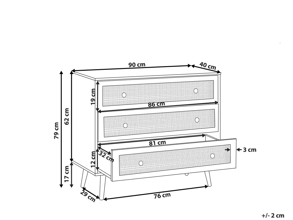 Beliani Lipasto Rottinki 3 Laatikkoa Vaalea Puu Ponca Cheap