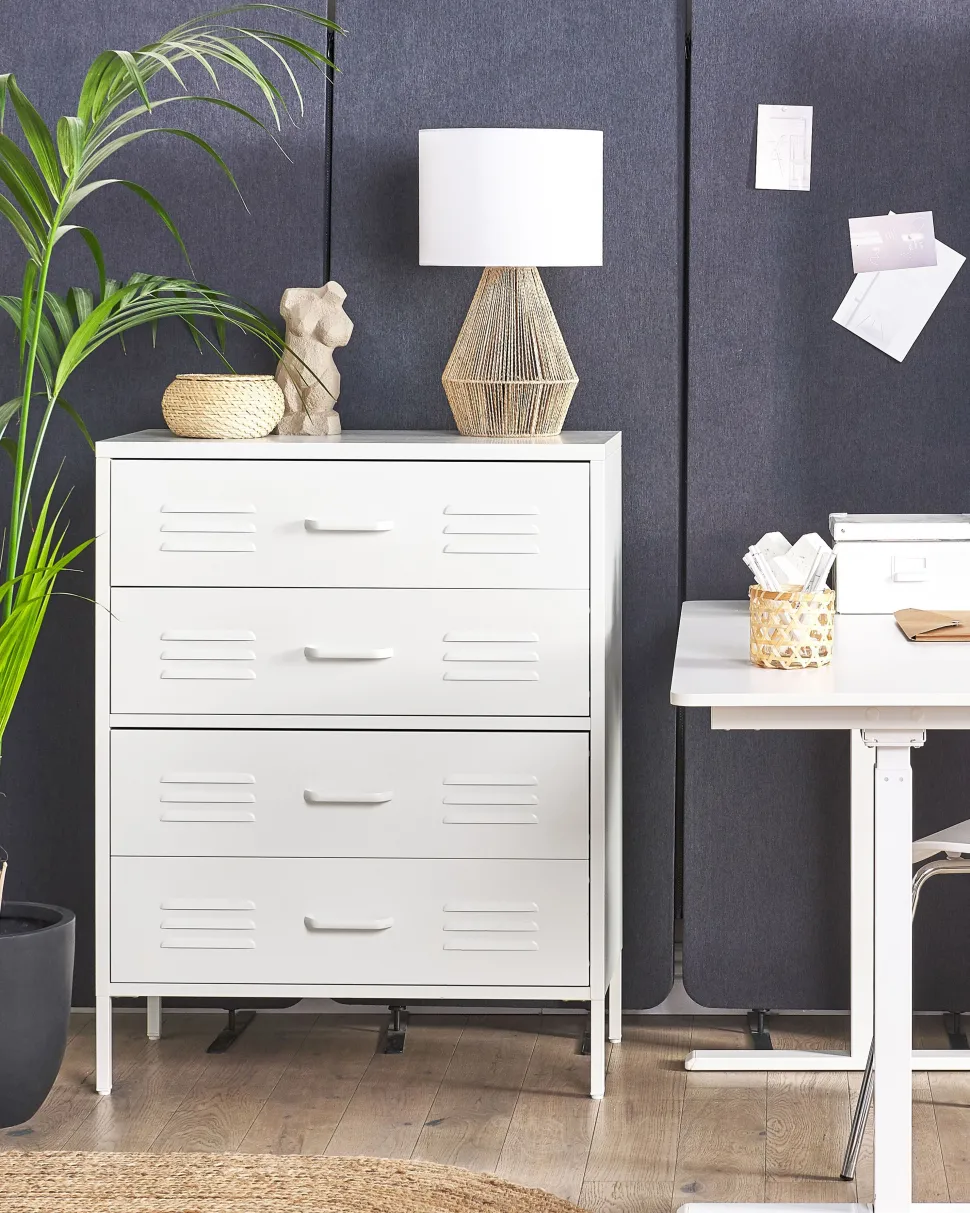 Beliani Lipasto Teras 4 Laatikkoa Valkoinen Enago Best Sale