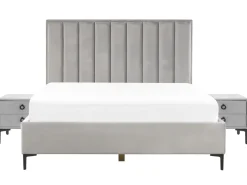 Beliani Makuuhuonesetti Sametti 3 Osaa Vaaleanharmaa 180 X 200 Cm Sezanne Cheap