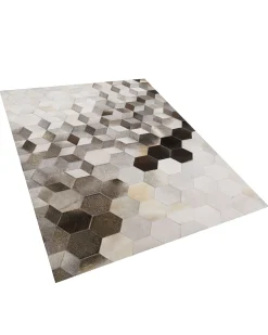 Beliani Matto Lehmannahka Harmaa/Valkoinen 160 X 230 Cm Sason Clearance