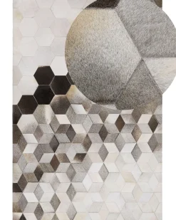 Beliani Matto Lehmannahka Harmaa/Valkoinen 160 X 230 Cm Sason Clearance