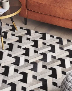 Beliani Matto Lehmannahka Musta/Harmaa 160 X 230 Cm Narman Cheap