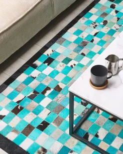 Beliani Matto Lehmannahka Turkoosi/Harmaa 160 X 230 Cm Nikfer Cheap