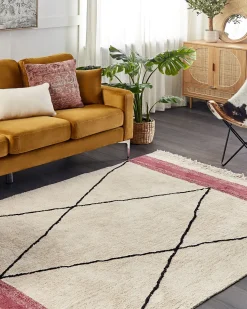 Beliani Matto Puuvilla Beige/Vaaleanpunainen 160 X 230 Cm Afsar Clearance