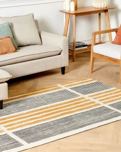 Beliani Matto Puuvilla Keltainen/Musta 140 X 200 Cm Katra Cheap