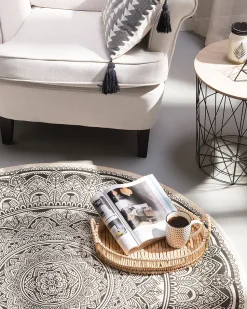 Beliani Matto Puuvilla Kermanvalkoinen/Musta O 120 Cm Hizan Online