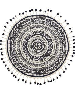 Beliani Matto Puuvilla Kermanvalkoinen/Laivastonsininen O 120 Cm Tatvan Best Sale