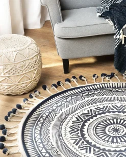 Beliani Matto Puuvilla Kermanvalkoinen/Laivastonsininen O 120 Cm Tatvan Best Sale