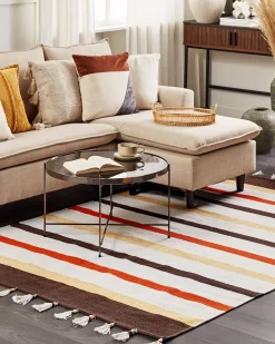 Beliani Matto Puuvilla Ruskea/Beige 160 X 230 Cm Hisarli Discount