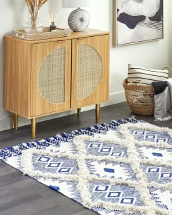 Beliani Matto Puuvilla Vaalea Beige/Sininen 140 X 200 Cm Manavgat Online