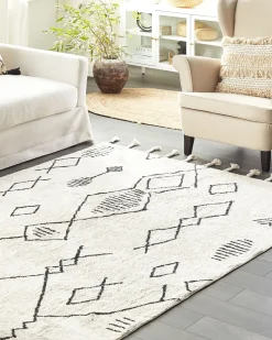 Beliani Matto Puuvilla Valkoinen/Musta 160 X 230 Cm Kebir Sale