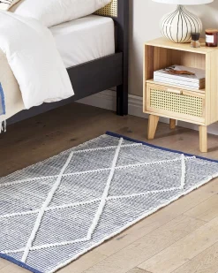 Beliani Matto Puuvilla Valkoinen/Sininen 80 X 150 Cm Synopa Hot