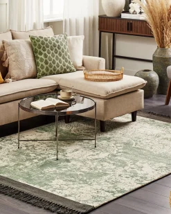 Beliani Matto Viskoosi Vihrea/Beige 160 X 230 Cm Akarsu New