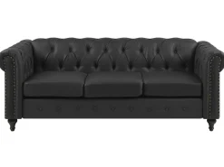 Beliani Musta 3-Istuttava Keinonahkasohva Chesterfield Hot