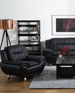 Beliani Musta Keinonahkainen Nojatuoli Leira Fashion