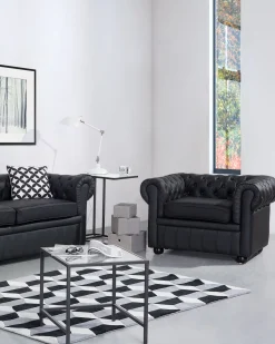 Beliani Musta Nahkaverhoiltu Nojatuoli Chesterfield Clearance