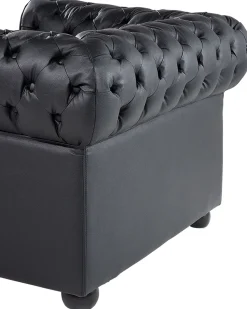 Beliani Musta Nahkaverhoiltu Nojatuoli Chesterfield Clearance