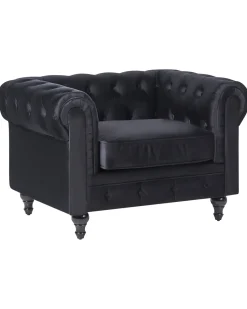 Beliani Musta Samettiverhoiltu Nojatuoli Chesterfield Sale