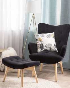 Beliani Nojatuoli Ja Rahi Samettinen Musta Vejle Sale