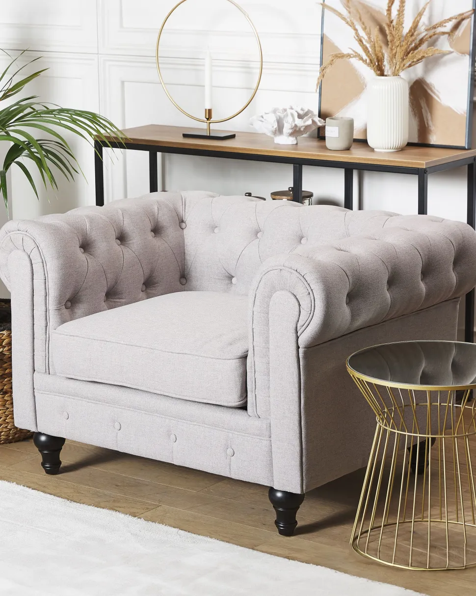 Beliani Nojatuoli Kangas Vaaleanharmaa Chesterfield Fashion