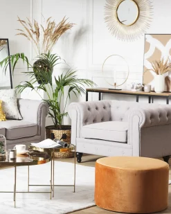 Beliani Nojatuoli Kangas Vaaleanharmaa Chesterfield Fashion