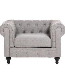 Beliani Nojatuoli Kangas Vaaleanharmaa Chesterfield Fashion