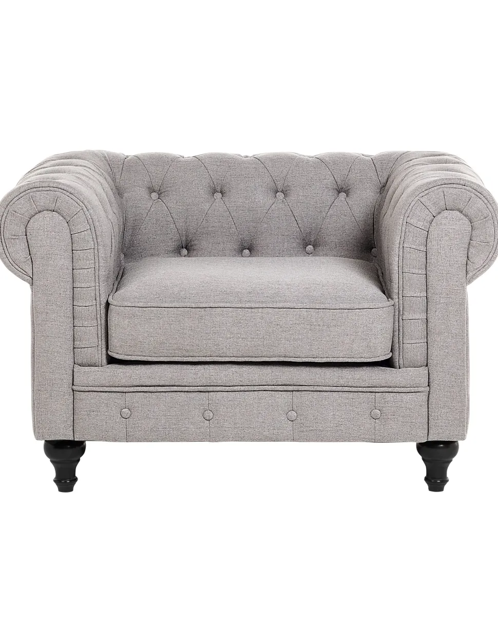 Beliani Nojatuoli Kangas Vaaleanharmaa Chesterfield Fashion