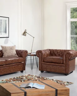 Beliani Nojatuoli Keinonahka Kullanruskea Chesterfield Online