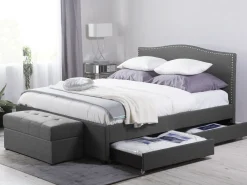 Beliani Parisanky Kangas Säilytystila Vaaleat Led-Valot Tummanharmaa 180 X 200 Cm Montpellier Outlet