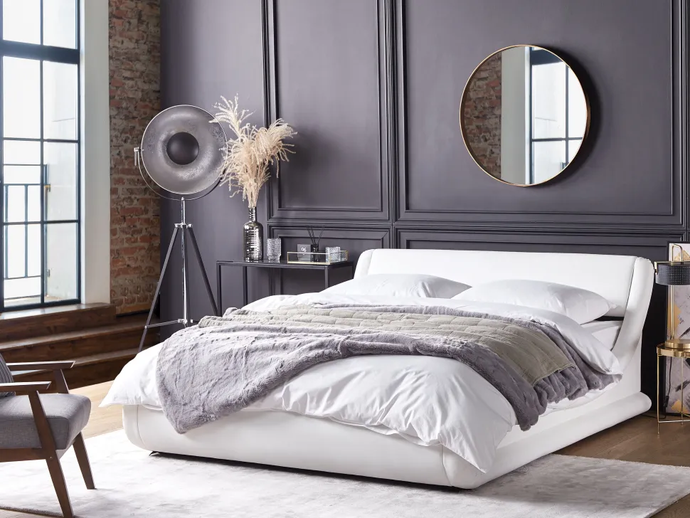 Beliani Parisanky Keinonahka Säilytystila Valkoinen 180 X 200 Cm Avignon Cheap