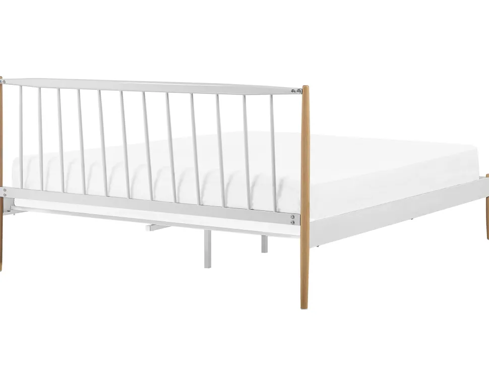 Beliani Parisanky Metalli Valkoinen/Vaalea Puu 180 X 200 Cm Maurs Sale