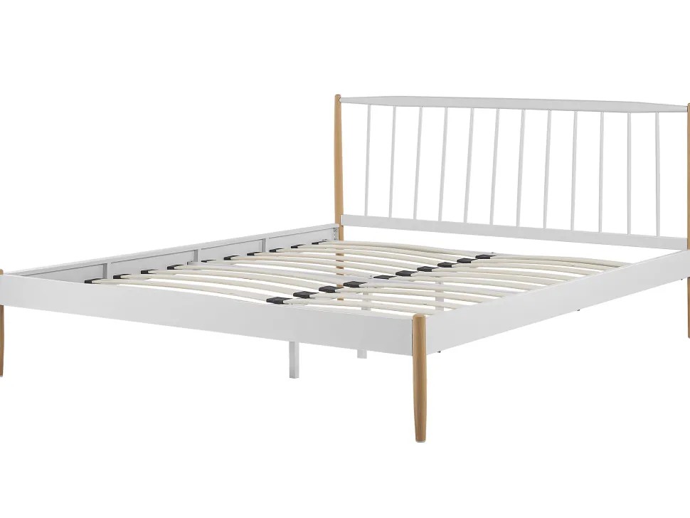 Beliani Parisanky Metalli Valkoinen/Vaalea Puu 180 X 200 Cm Maurs Sale