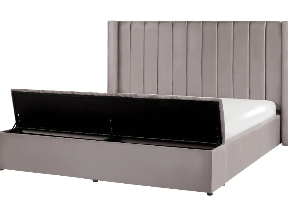 Beliani Parisanky Sametti Säilytystila Harmaa 180 X 200 Cm Noyers Cheap