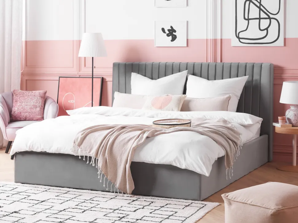 Beliani Parisanky Sametti Säilytystila Harmaa 180 X 200 Cm Vion Shop