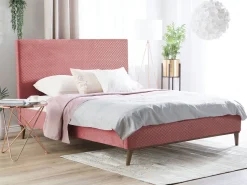 Beliani Parisanky Sametti Vaaleanpunainen 160 X 200 Cm Bayonne Cheap